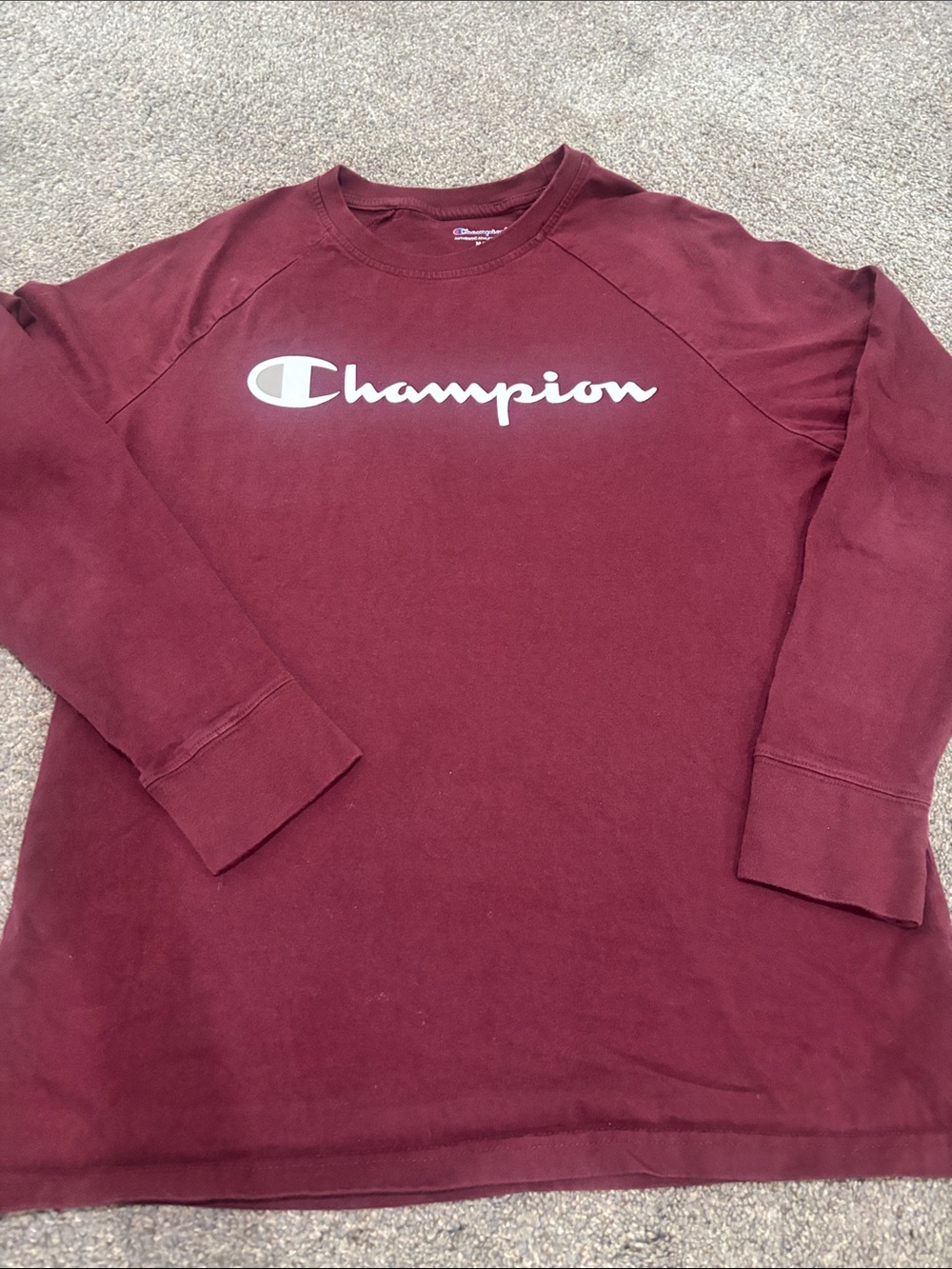 Champion Burgundy Long-Sleeve Crewneck with White Script Logo